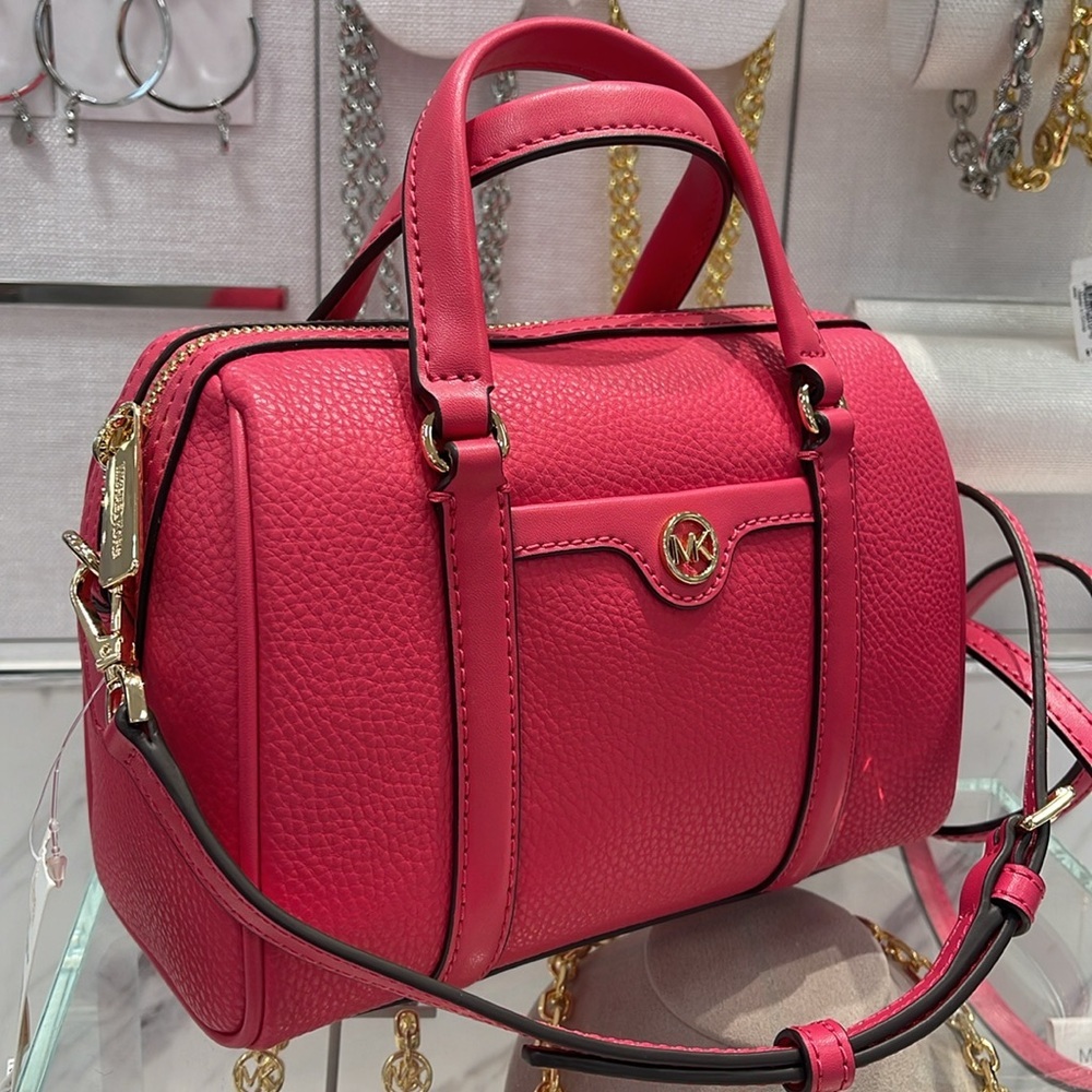 Michael Kors Travel Small Duffle Leather Crossbody Satchel Electric Pink
NWT